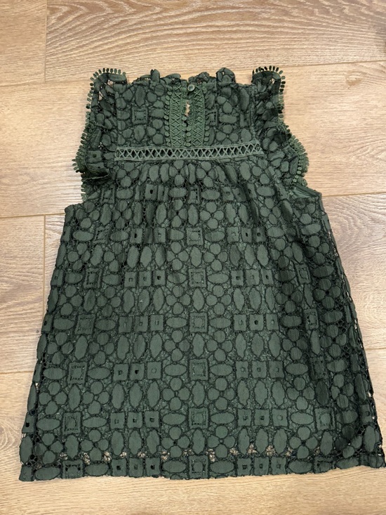 Anthropologie Olive Green Lace Ruffled Sleeve Blouse - Picture 2 of 3